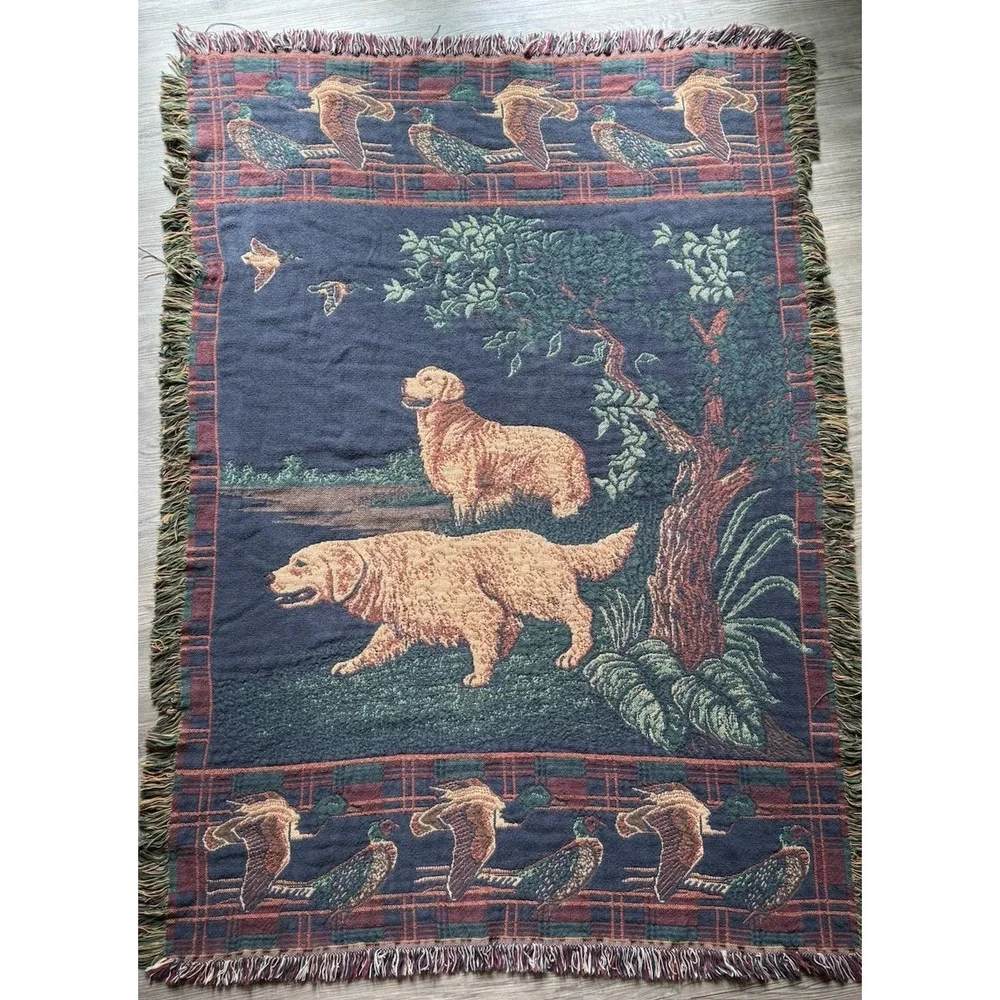 Golden Retriever Duck Hunting Blanket Soft  Warm Heavy Weave Vintage 44